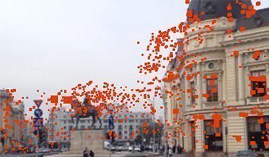Technical documentation of environment recognition: points of interest marked over a façade.