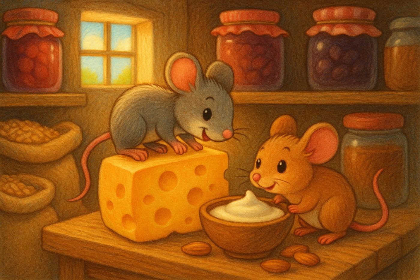 Illustration from the story Chiți și Caramela în cămară